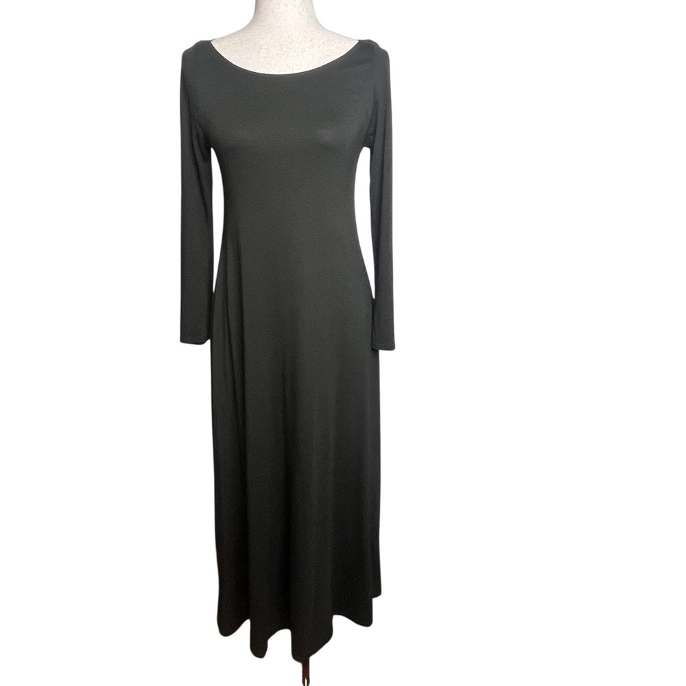 Soft‎ Surroundings Petite S Green Cotton Maxi Dress Pockets Flowy Minimalist